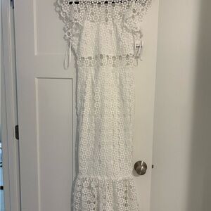 Nordstrom White Floral Eyelet Midi Dress